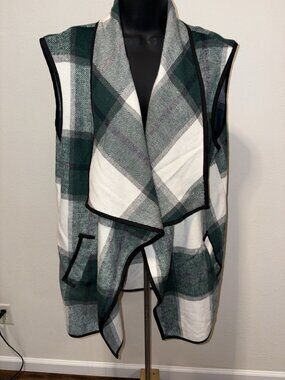 Unbranded Buffalo Plaid Flannel Women XL Open Front Cardigan Sweater Green White